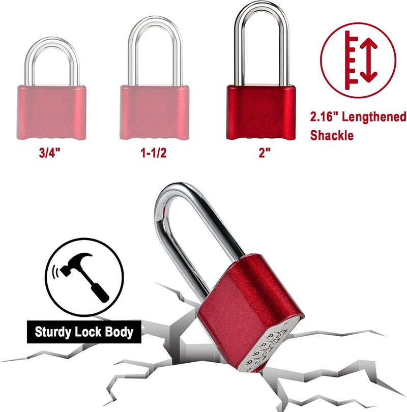 Faburo Combination Lock, 4-Digit Heavy Duty Combo Lock, Combination Padlock Outdoor Waterproof Gate Locks for Outdoor Fence, Locker, Sheds, Gym, Gate Hasps (Long Shackle) (2pcs-Red) - Image 5